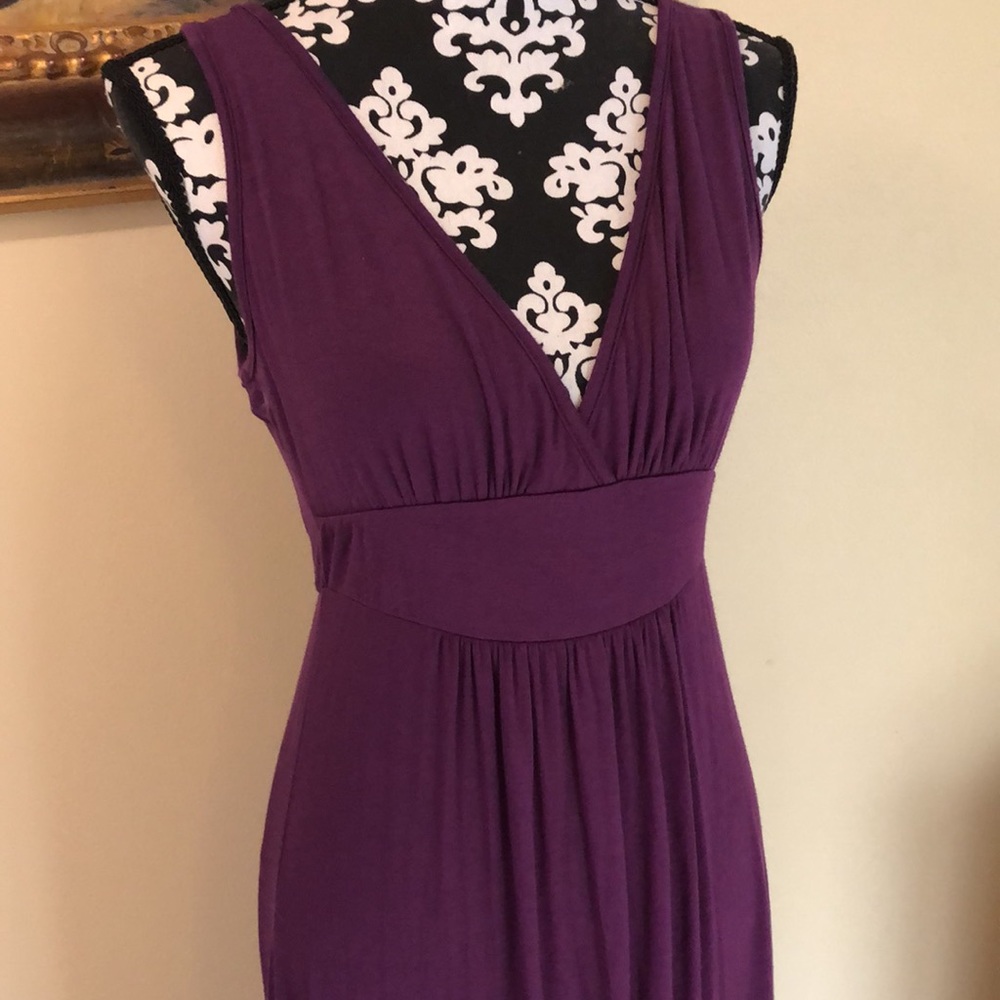 💜Lovecapella soft v-neck mock wrap bodice, wide empire waist band, flowing maxi